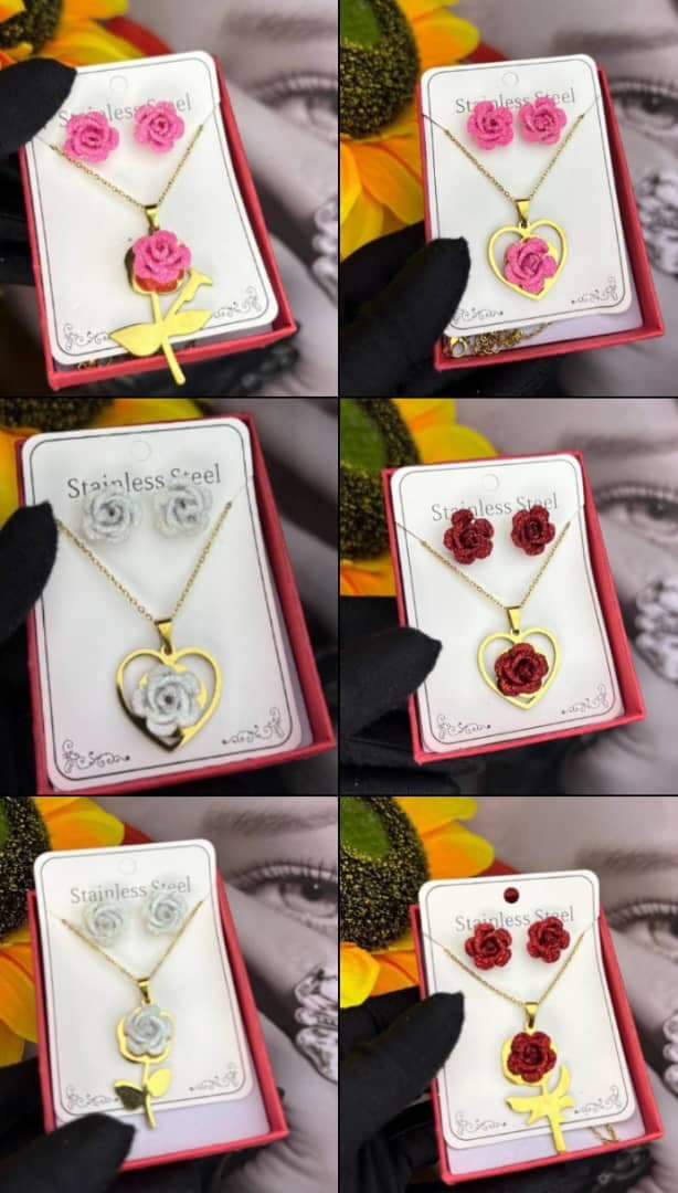 Floral steel earrings and necklace